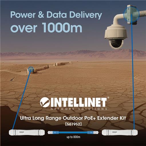 561952 Intellinet 超長距離 1000公尺, 戶外快速乙太網 PoE+ 擴展套件