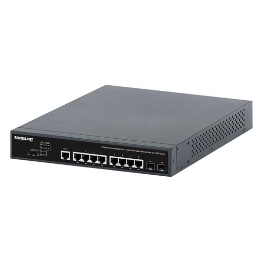 562003 Intellinet 10 連接埠 L2+ 全網管 PoE++ 交換器，含 8 個 Gigabit 乙太網路連接埠及 2 個 SFP Uplinks,自癒網絡