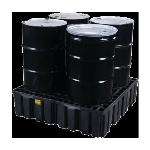 4 Drum Plastic Pallet With Drain, Black - 1640B