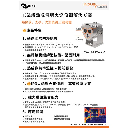 iVEX-PLs-1001TUC 迷你防爆可見光+熱成像+火焰偵測 攝影機